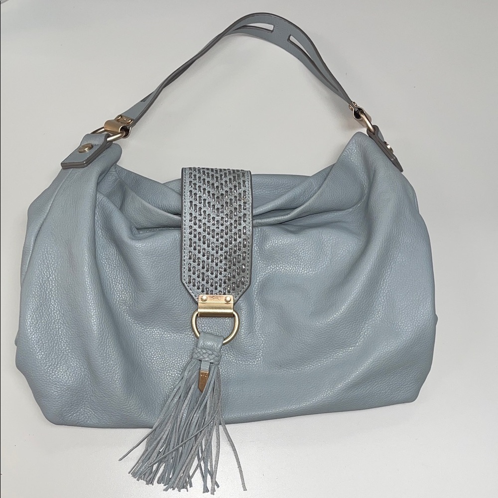 Foley + Corinna Baby Blue / Gray Faux Leather Shoulder Bag